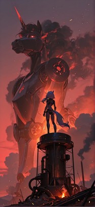 Ember Red Afternoon Sky Summer Animal Machine mobile wallpaper / スマホ壁紙