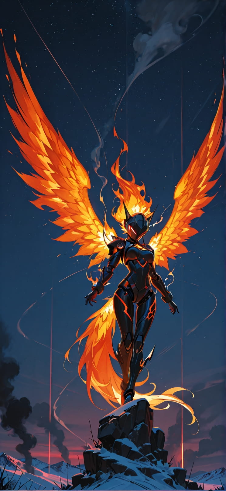 Ember Red Night Sky Winter Machine mobile wallpaper / スマホ壁紙