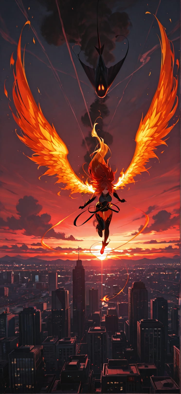 Ember Red Sunset City Spring Animal mobile wallpaper / スマホ壁紙