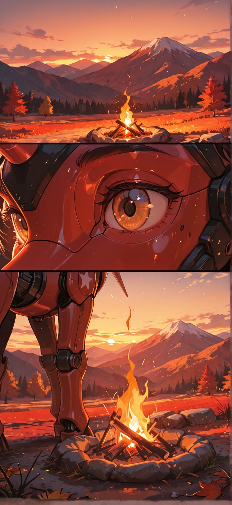 Ember Red Sunset Mountain Autumn Animal Machine mobile wallpaper / スマホ壁紙