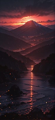 Ember Red Sunset Mountain Summer mobile wallpaper / スマホ壁紙