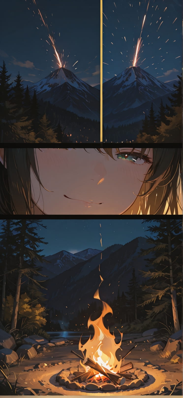 Ember Yellow Night Mountain Spring mobile wallpaper / スマホ壁紙
