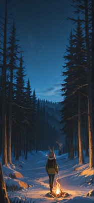 Ember Yellow Night Sky Winter Animal mobile wallpaper / スマホ壁紙