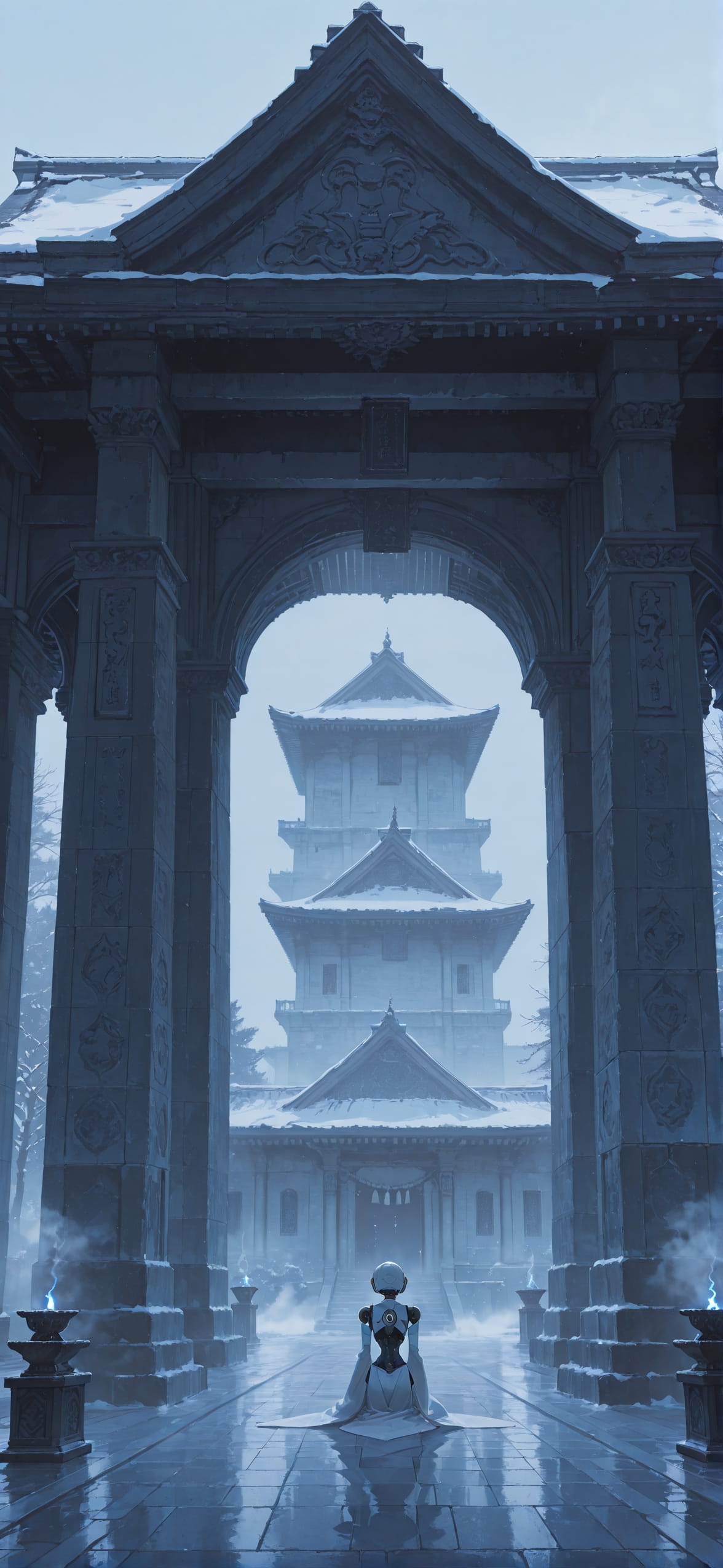 Fog Blue Afternoon City Winter Machine mobile wallpaper / スマホ壁紙