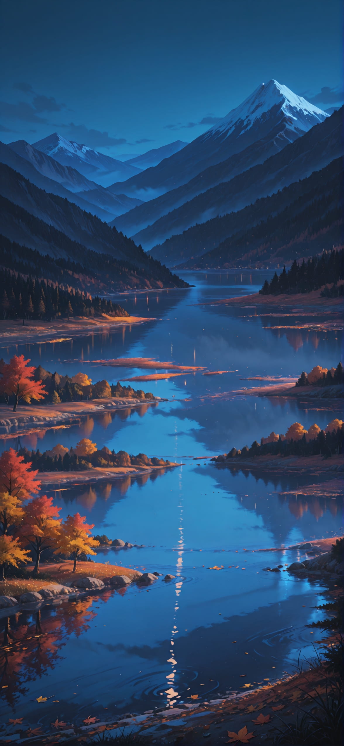 Fog Blue Night Nature Autumn mobile wallpaper / スマホ壁紙