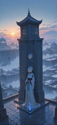 Fog Blue Sunset City Spring Machine mobile wallpaper / スマホ壁紙