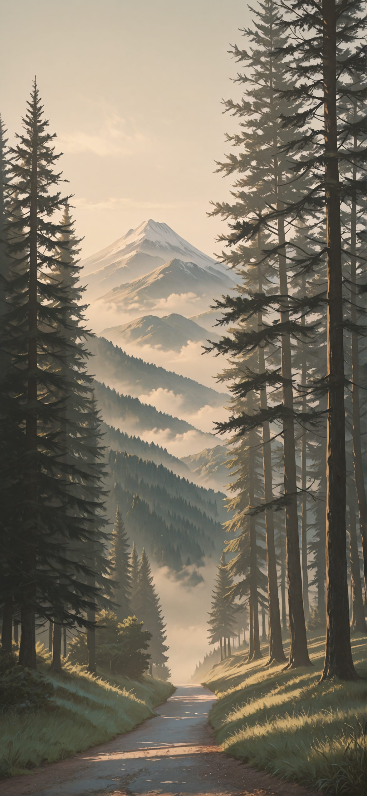 Fog Brown Afternoon Mountain Spring mobile wallpaper / スマホ壁紙