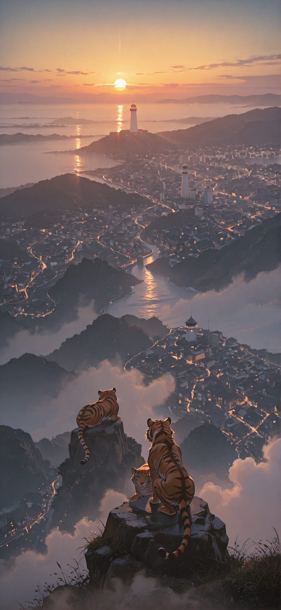 Fog Brown Sunset City Spring Animal Machine mobile wallpaper / スマホ壁紙