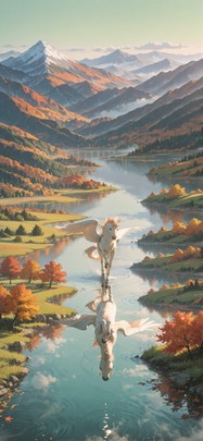 Fog Green Afternoon Mountain Autumn Animal mobile wallpaper / スマホ壁紙