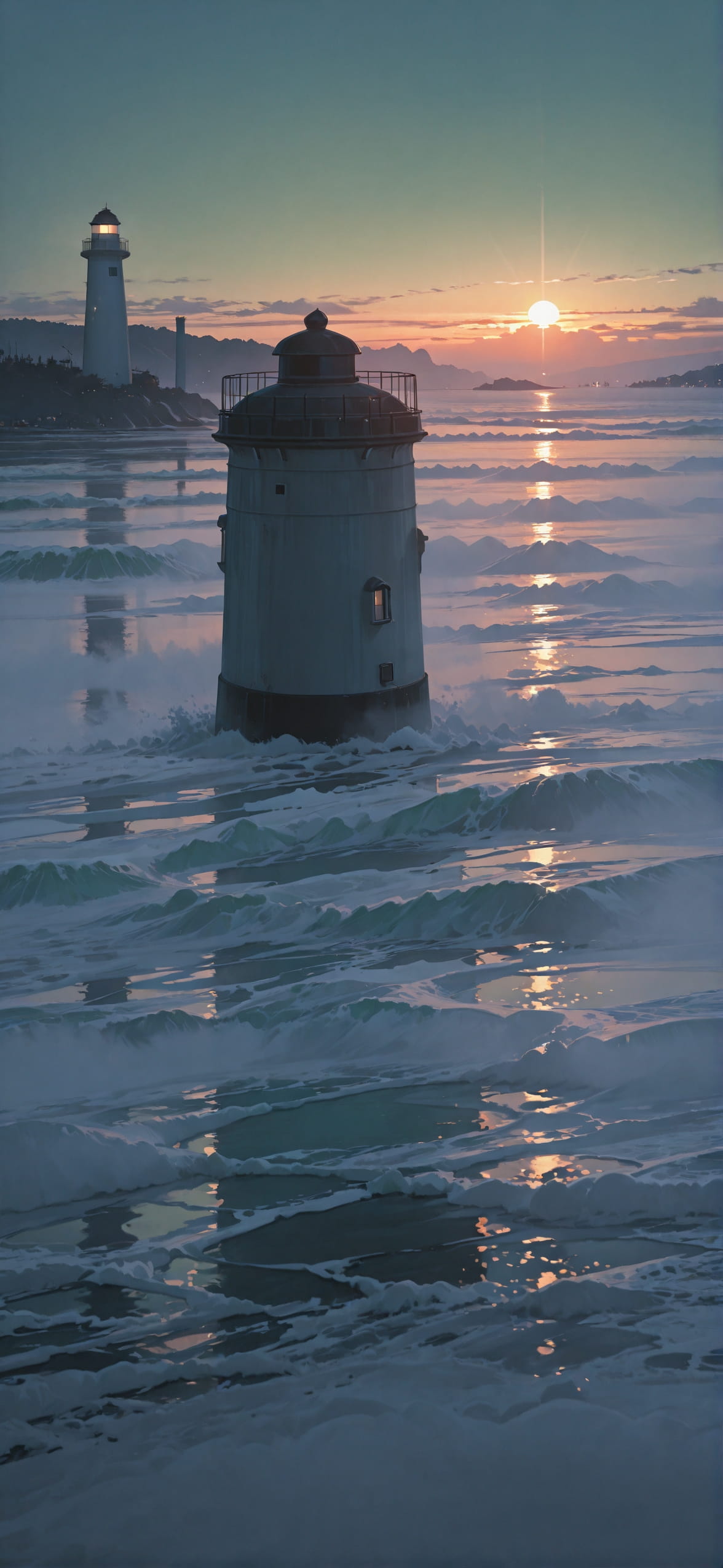 Fog Green Sunset Sky Winter mobile wallpaper / スマホ壁紙