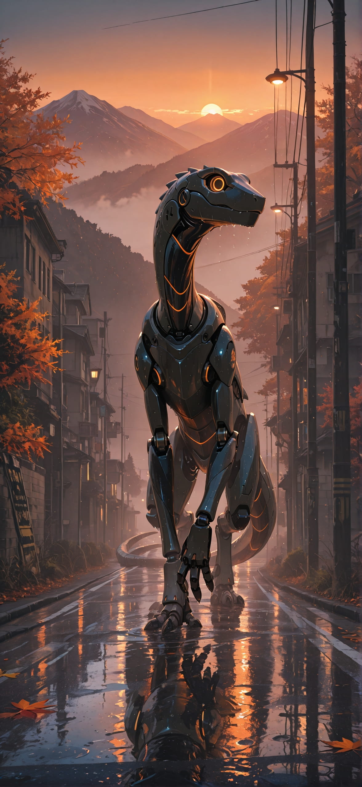 Fog Orange Sunset Mountain Autumn Animal Machine mobile wallpaper / スマホ壁紙