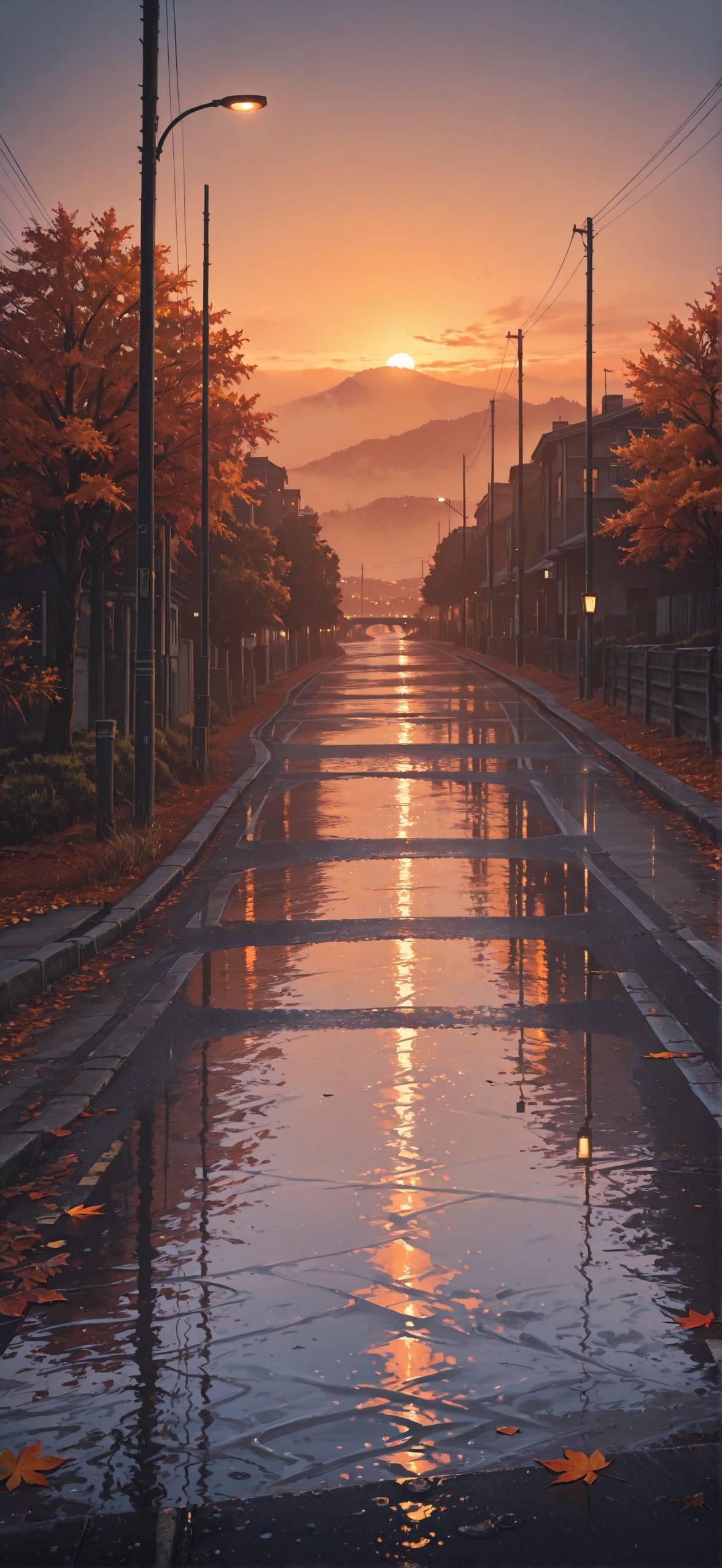 Fog Orange Sunset Sea Autumn mobile wallpaper / スマホ壁紙