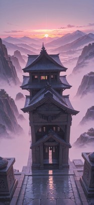 Fog Pink Sunset Mountain Summer mobile wallpaper / スマホ壁紙