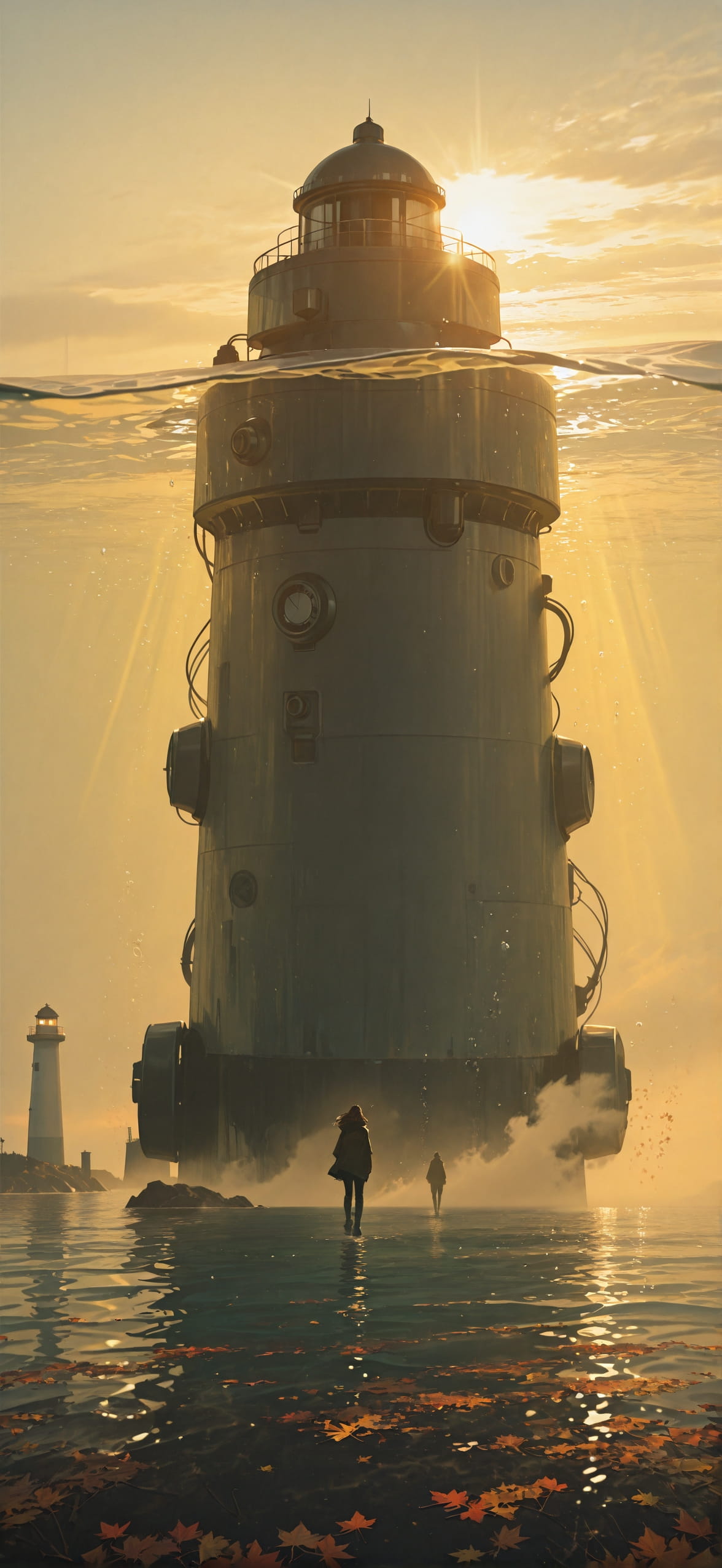 Fog Yellow Afternoon Sea Autumn Machine mobile wallpaper / スマホ壁紙