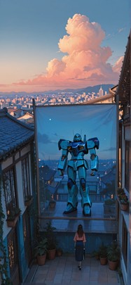 Fresco Blue Afternoon City Summer Machine mobile wallpaper / スマホ壁紙