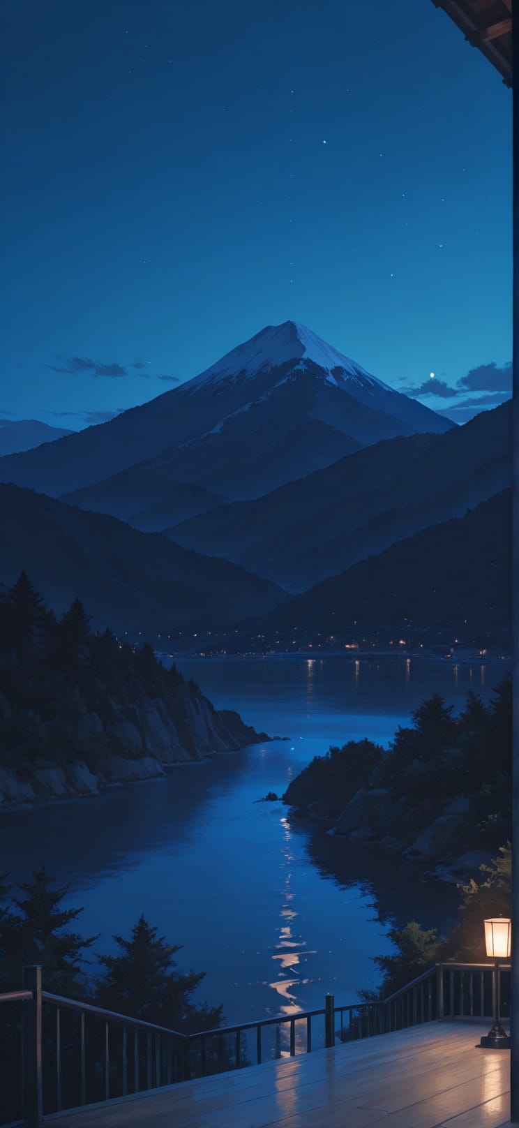 Fresco Blue Night Mountain Summer mobile wallpaper / スマホ壁紙