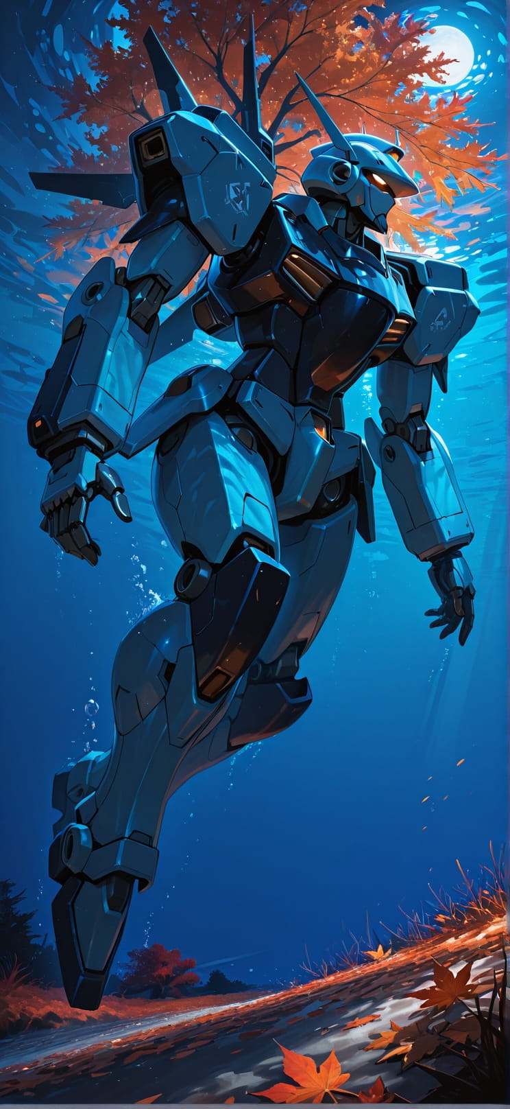 Fresco Blue Night Sea Autumn Machine mobile wallpaper / スマホ壁紙