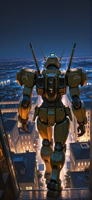 Fresco Brown Night City Spring Machine mobile wallpaper / スマホ壁紙