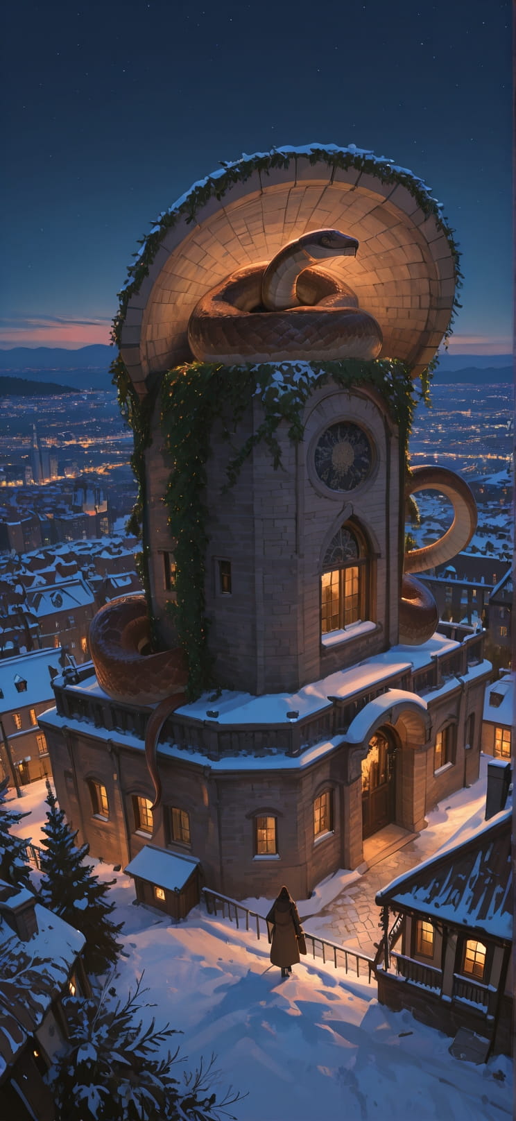 Fresco Brown Night City Winter Animal Machine mobile wallpaper / スマホ壁紙