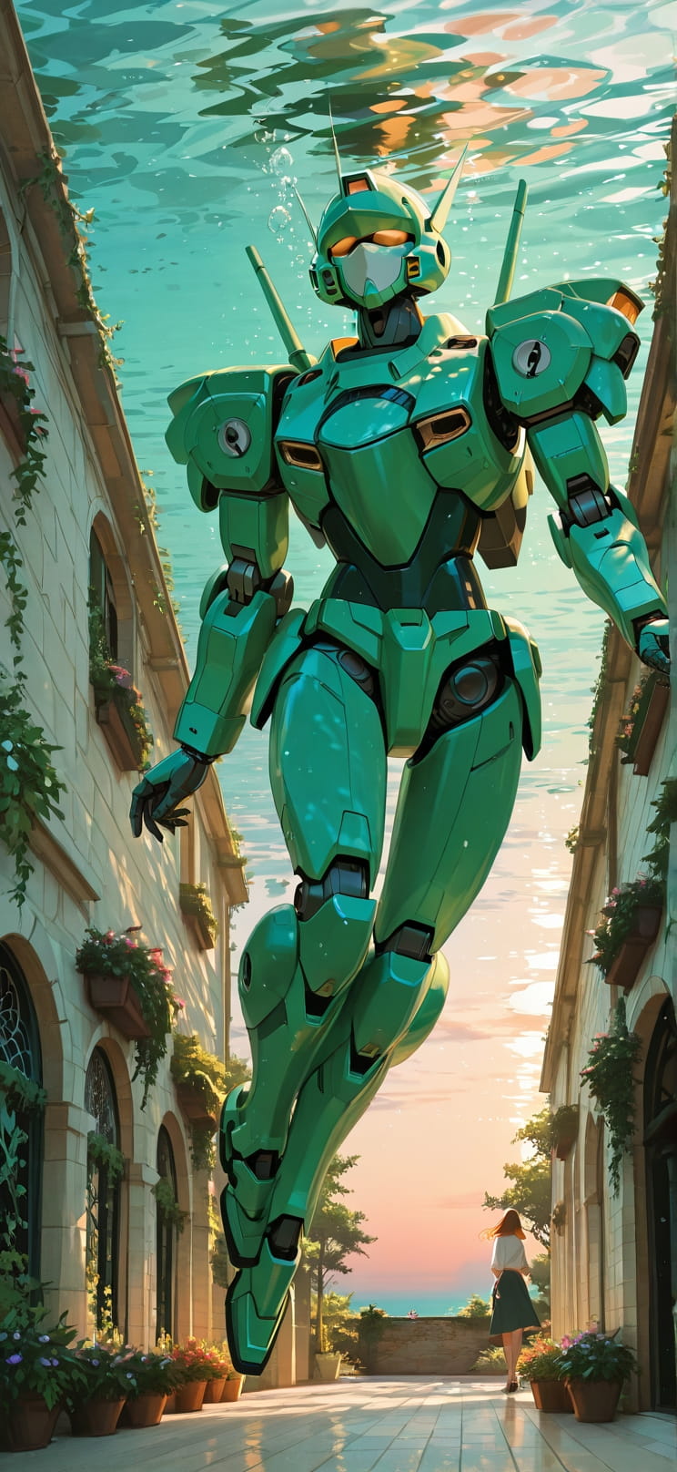 Fresco Green Afternoon Sea Spring Machine mobile wallpaper / スマホ壁紙