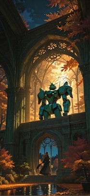 Fresco Green Night Nature Autumn Machine mobile wallpaper / スマホ壁紙