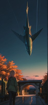 Fresco Green Night Sky Autumn Animal Machine mobile wallpaper / スマホ壁紙