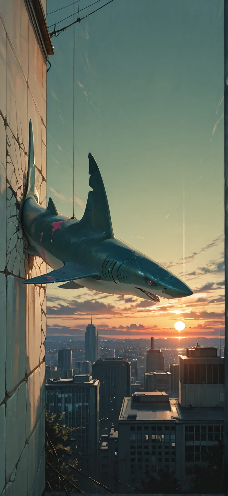 Fresco Green Sunset City Summer Animal mobile wallpaper / スマホ壁紙