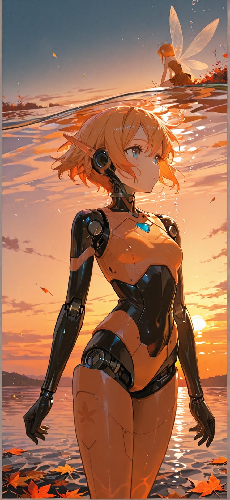 Fresco Orange Sunset Sea Autumn Animal Machine mobile wallpaper / スマホ壁紙