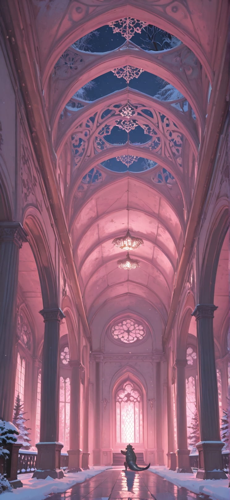 Fresco Pink Night Nature Winter Animal mobile wallpaper / スマホ壁紙