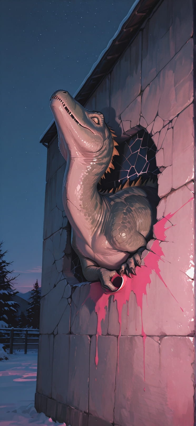 Fresco Pink Night Sky Winter Animal mobile wallpaper / スマホ壁紙