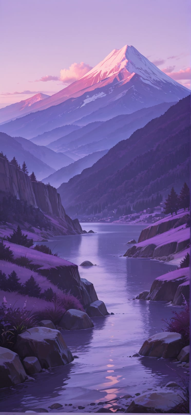 Fresco Purple Afternoon Mountain Summer mobile wallpaper / スマホ壁紙