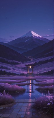 Fresco Purple Night Mountain Spring mobile wallpaper / スマホ壁紙