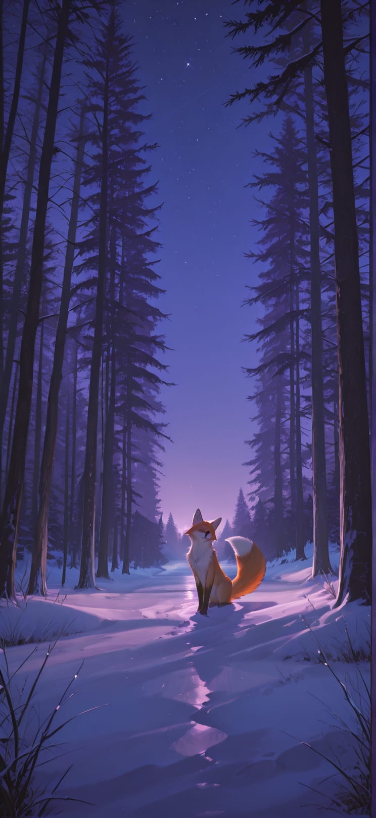 Fresco Purple Night Nature Winter Animal mobile wallpaper / スマホ壁紙