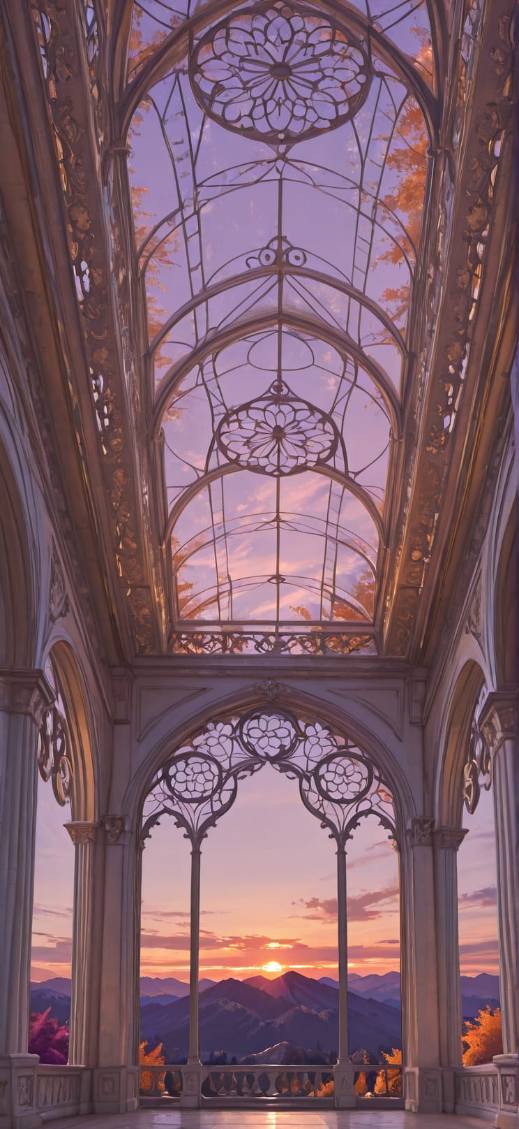 Fresco Purple Sunset Mountain Autumn mobile wallpaper / スマホ壁紙