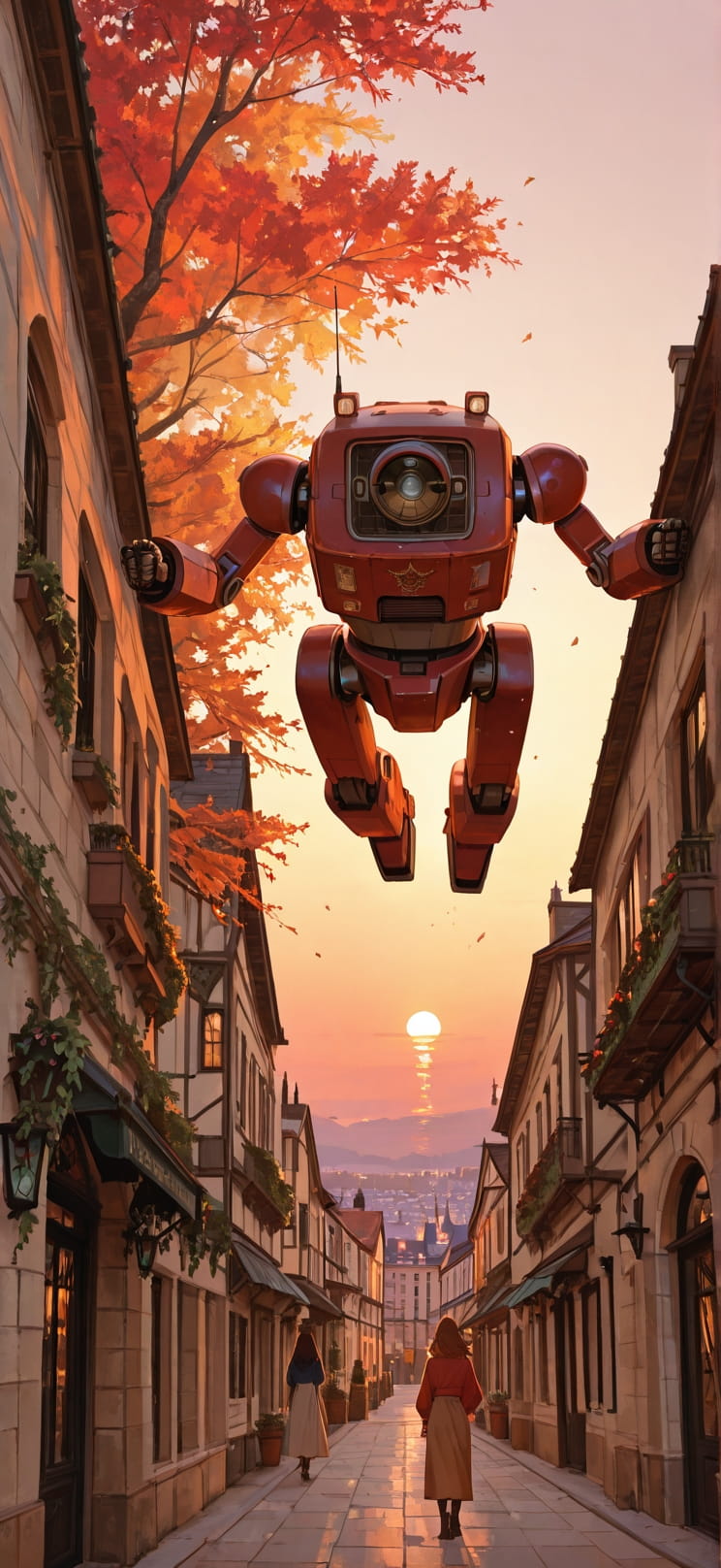 Fresco Red Afternoon City Autumn Machine mobile wallpaper / スマホ壁紙