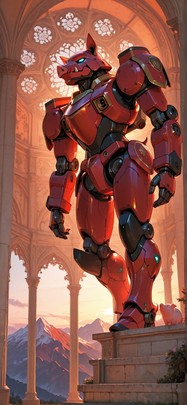 Fresco Red Afternoon Mountain Spring Animal Machine mobile wallpaper / スマホ壁紙