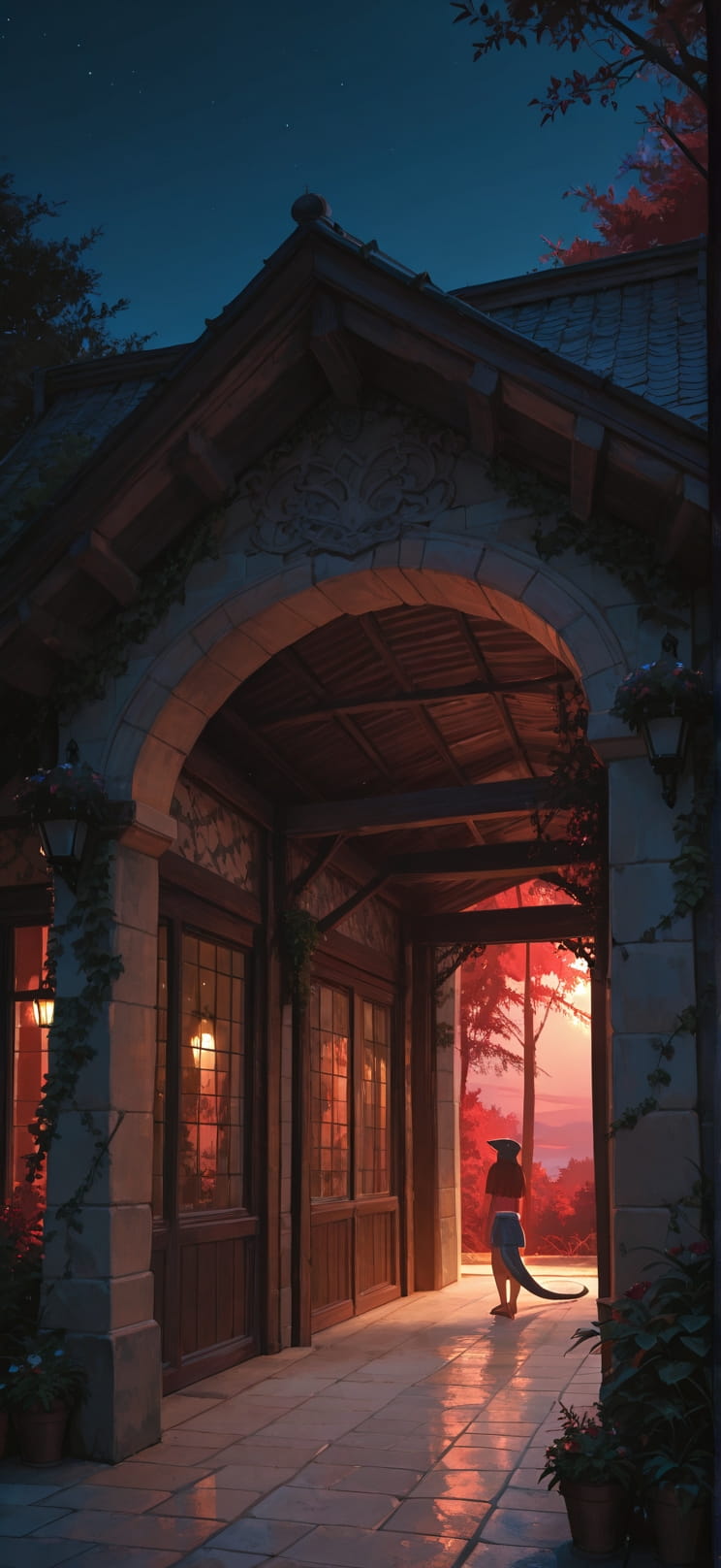 Fresco Red Night Nature Summer Animal mobile wallpaper / スマホ壁紙