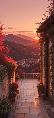 Fresco Red Sunset Nature Summer mobile wallpaper / スマホ壁紙