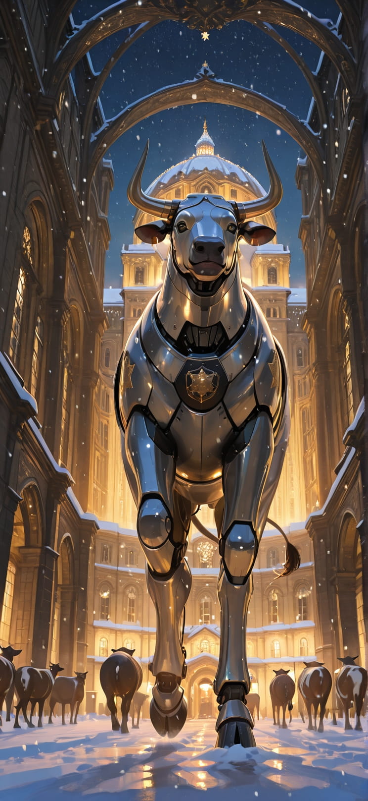 Fresco Yellow Night City Winter Animal Machine mobile wallpaper / スマホ壁紙