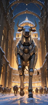 Fresco Yellow Night City Winter Animal Machine mobile wallpaper / スマホ壁紙