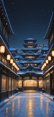 Fresco Yellow Night City Winter mobile wallpaper / スマホ壁紙