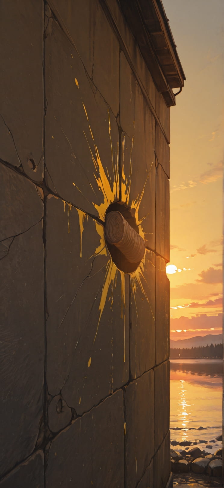 Fresco Yellow Sunset Sea Winter mobile wallpaper / スマホ壁紙