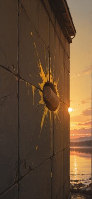 Fresco Yellow Sunset Sea Winter mobile wallpaper / スマホ壁紙