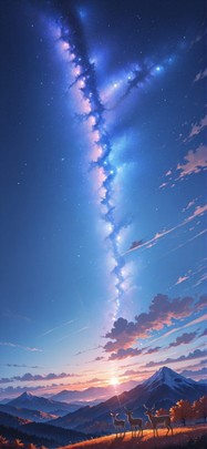 Galaxy Blue Sunset Mountain Autumn Animal Machine mobile wallpaper / スマホ壁紙