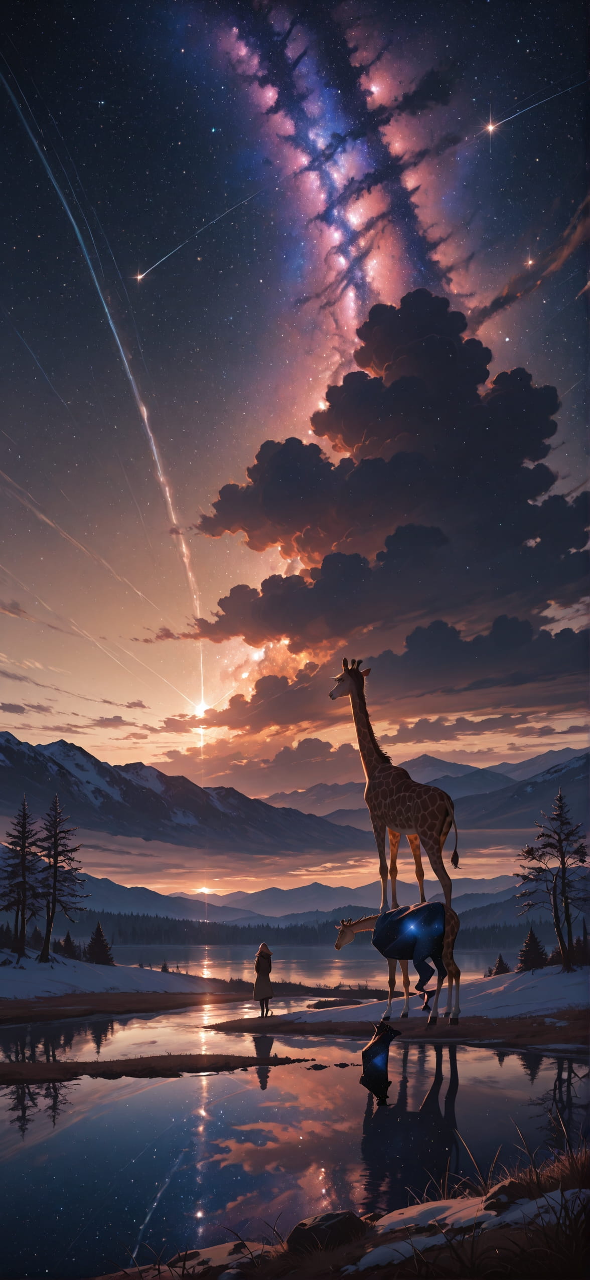 Galaxy Brown Afternoon Sea Winter Animal mobile wallpaper / スマホ壁紙