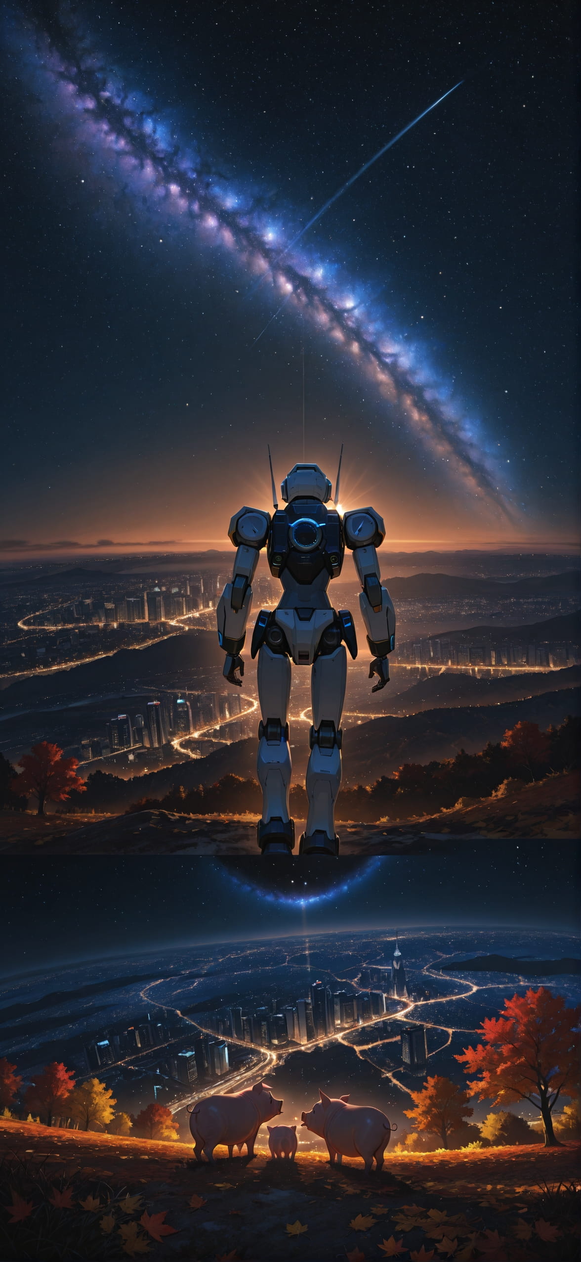 Galaxy Brown Night City Autumn Animal Machine mobile wallpaper / スマホ壁紙