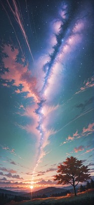 Galaxy Green Sunset Nature Autumn mobile wallpaper / スマホ壁紙