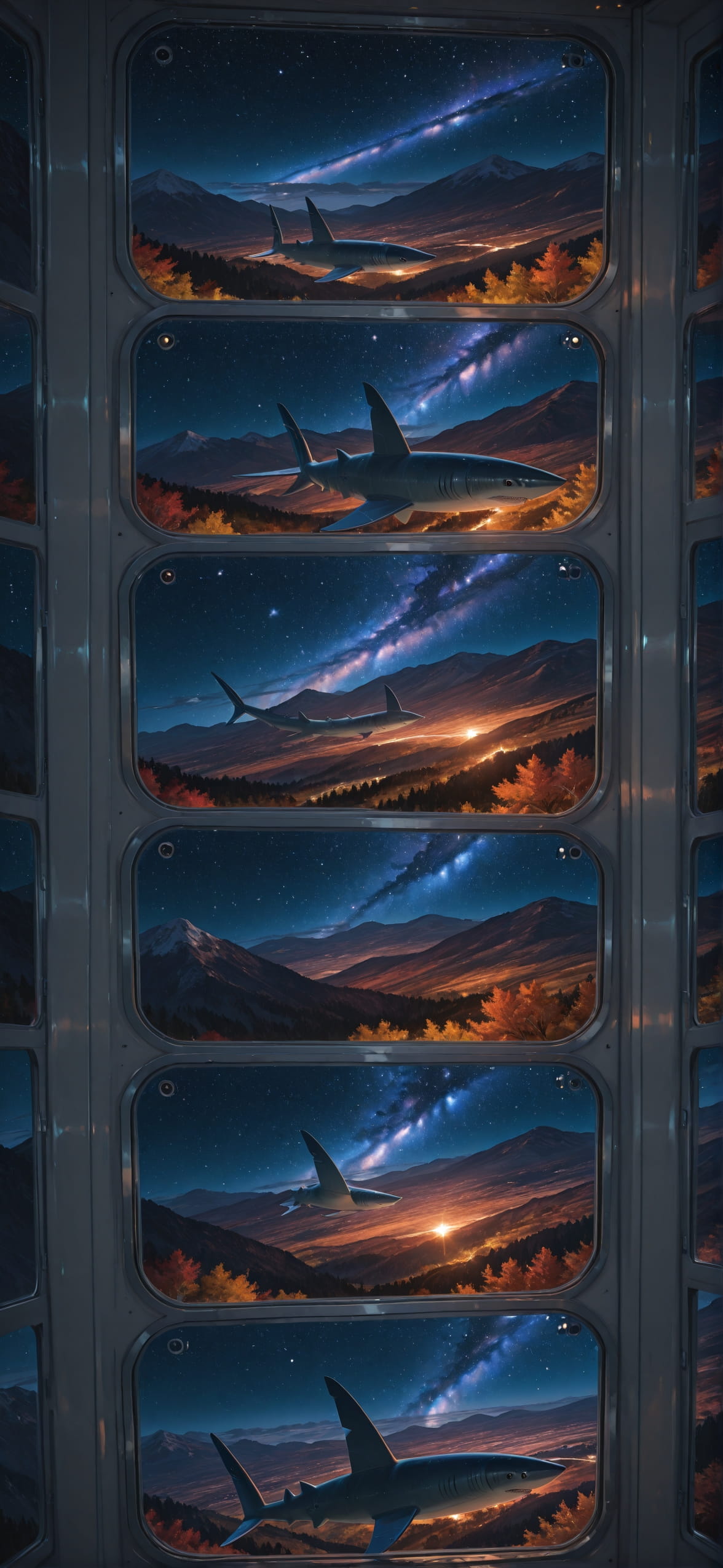 Galaxy Orange Night Mountain Autumn Animal mobile wallpaper / スマホ壁紙