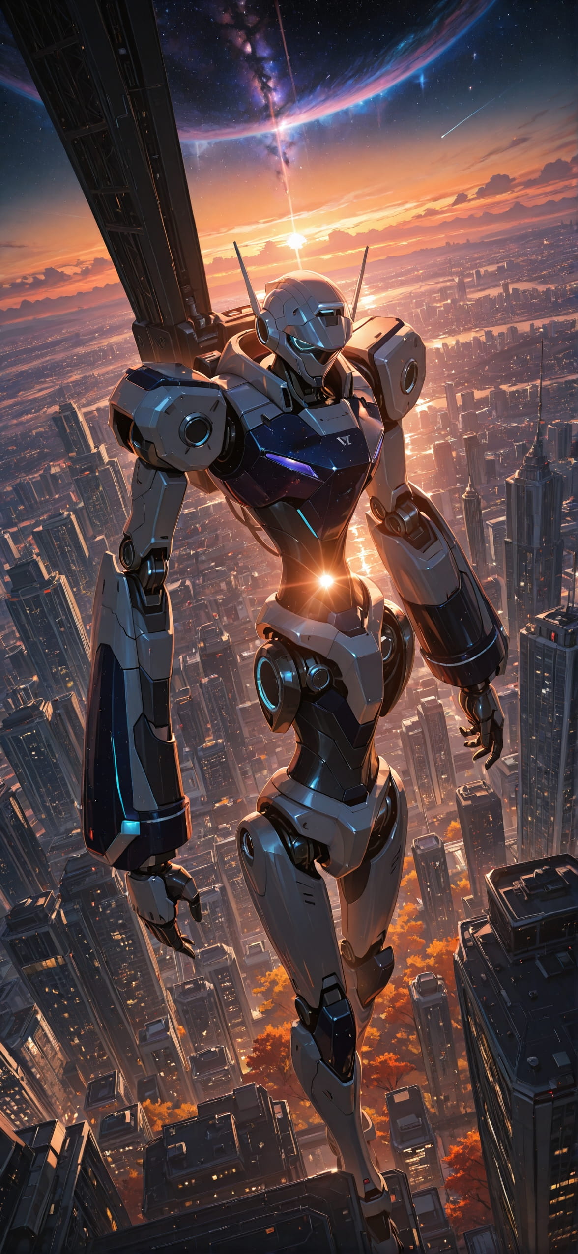 Galaxy Orange Sunset City Autumn Machine mobile wallpaper / スマホ壁紙