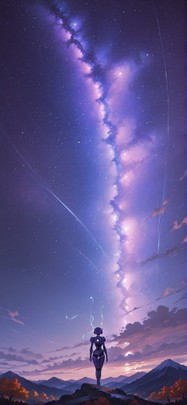 Galaxy Purple Night Mountain Autumn Machine mobile wallpaper / スマホ壁紙